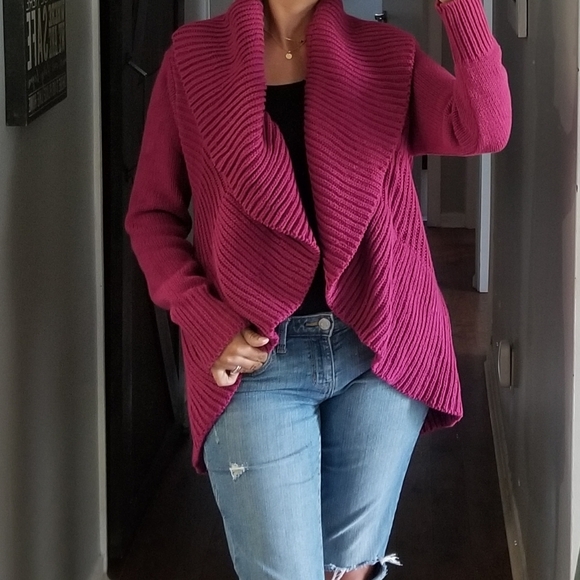 🧥 KNITTED WATERFALL LAPEL OPEN CARDIGAN - Picture 1 of 12